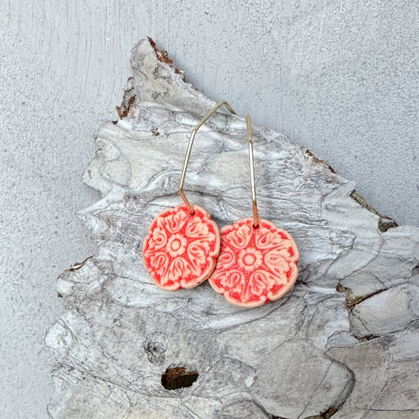 Parisain earrings // hexagon 14k plated  hoops in nude and red