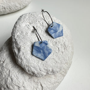 Nerikomi pentagoon blue & white earrings - Nr.2 - on hoops