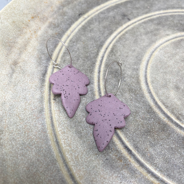 Porcelain earrings - Freckled Fans - medium - Purple - small Hoops