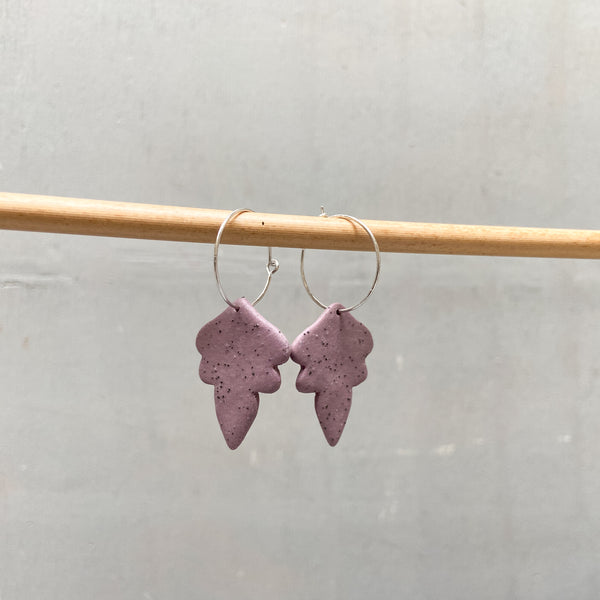 Porcelain earrings - Freckled Fans - medium - Purple - small Hoops