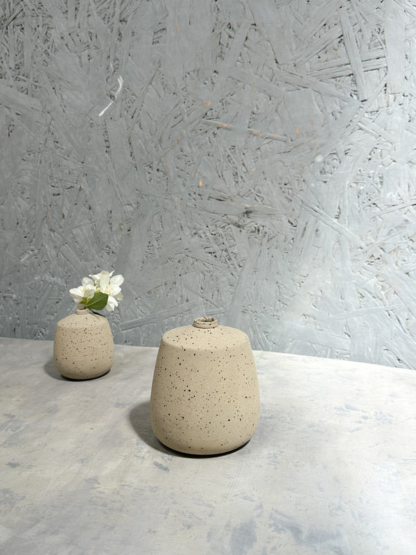 Medium vase with sharp shoulders and sweet little neck - Caramel speckled.