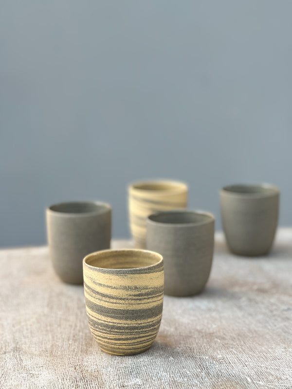 Cafe Lungo Marble Neriage cups no handles - Concrete + Straw