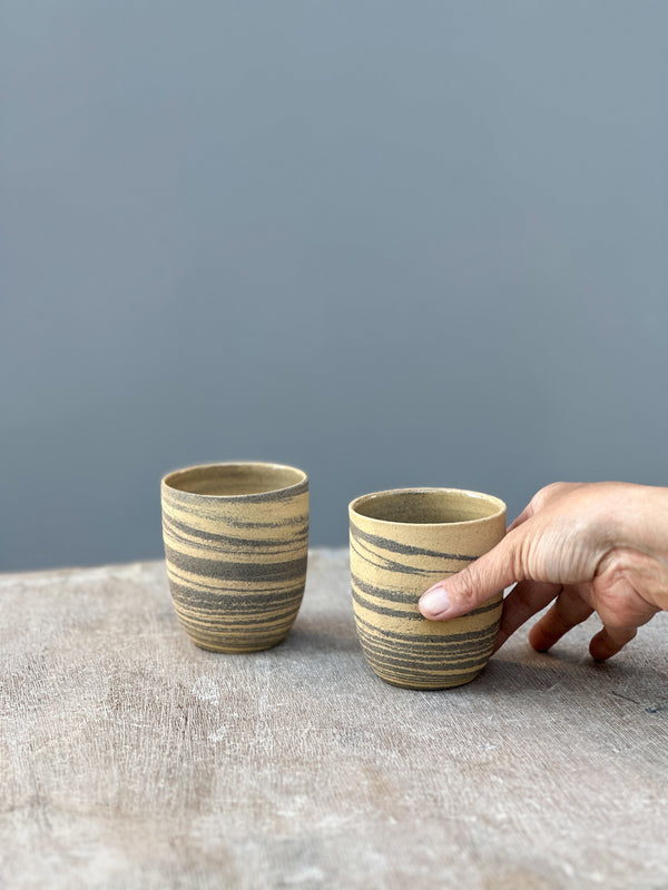 Cafe Lungo Marble Neriage cups no handles - Concrete + Straw