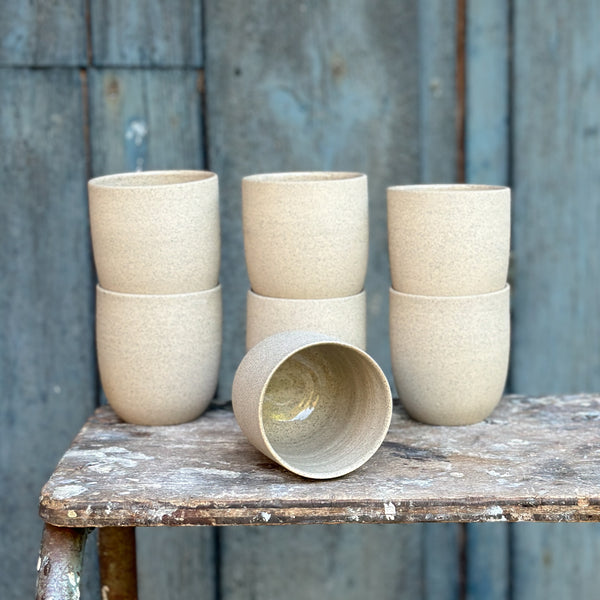 minimalistic speckled clay cups
