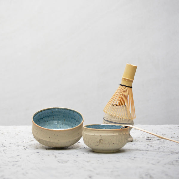 Chawan-SET - Recycled Stoneware + Deep Sea Blue glaze - #E