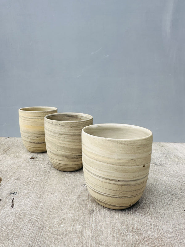 250ml. Cafe Lungo cups in Mixed reclaimed stoneware clay - Sand colors - no handles.