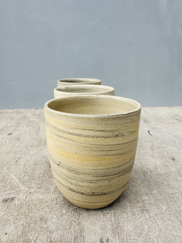 250ml. Cafe Lungo cups in Mixed reclaimed stoneware clay - Sand colors - no handles.