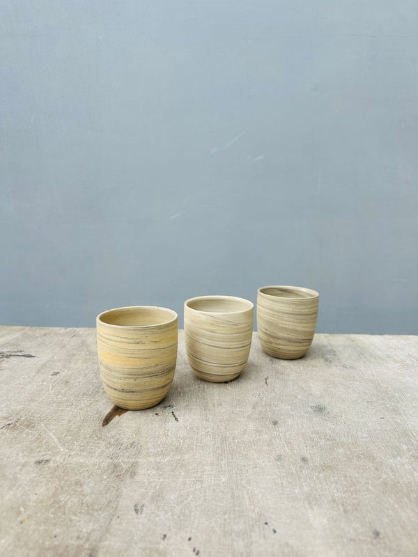 250ml. Cafe Lungo cups in Mixed reclaimed stoneware clay - Sand colors - no handles.