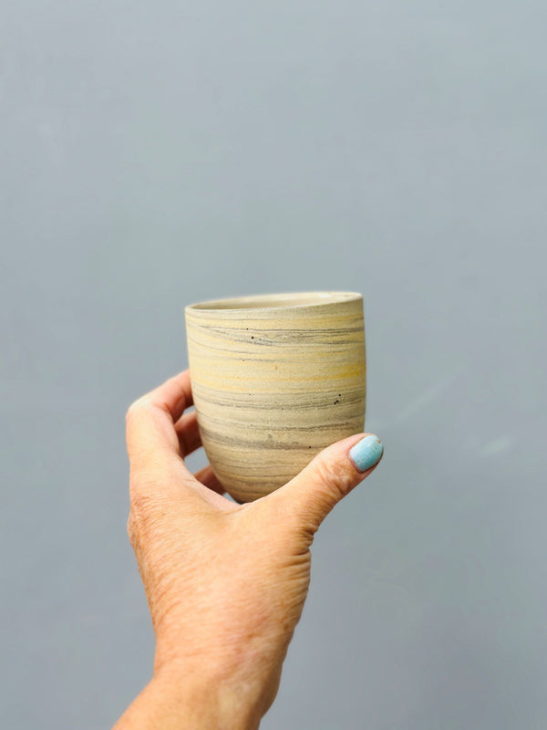 250ml. Cafe Lungo cups in Mixed reclaimed stoneware clay - Sand colors - no handles.