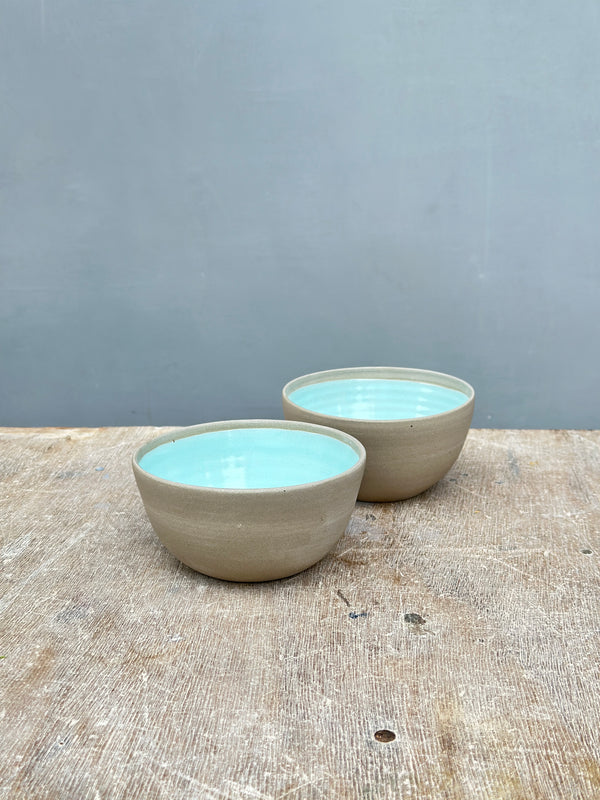 Stone & Color Hand-Thrown Grey Stoneware Bowl in Mint Green