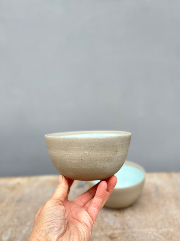 Stone & Color Hand-Thrown Grey Stoneware Bowl in Mint Green