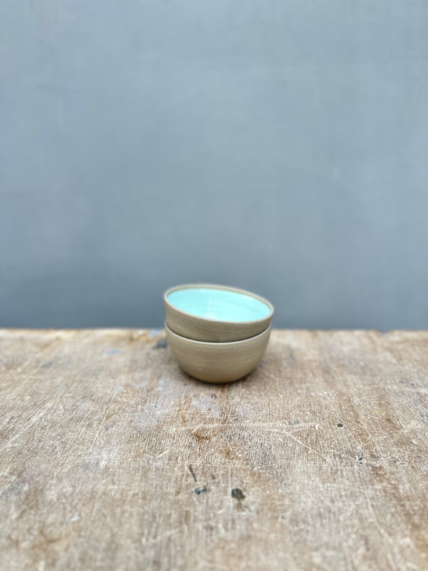 Stone & Color Hand-Thrown Grey Stoneware Bowl in Mint Green