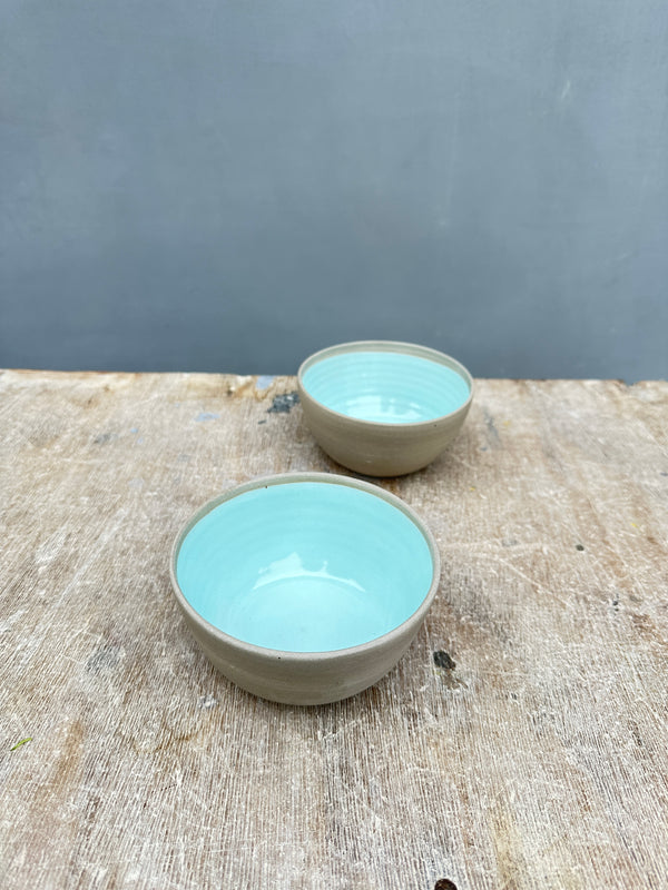 Stone & Color Hand-Thrown Grey Stoneware Bowl in Mint Green