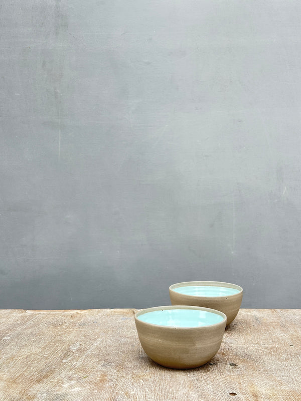 Stone & Color Hand-Thrown Grey Stoneware Bowl in Mint Green