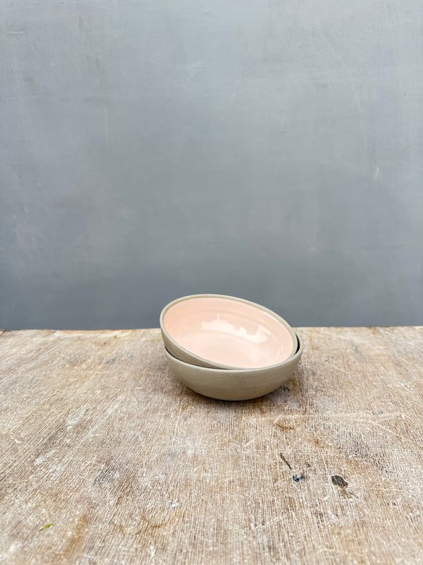 Stone & Color Hand-Thrown Grey Stoneware Bowl in Pastel Pink