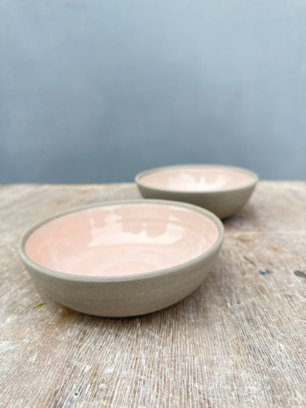 Stone & Color Hand-Thrown Grey Stoneware Bowl in Pastel Pink