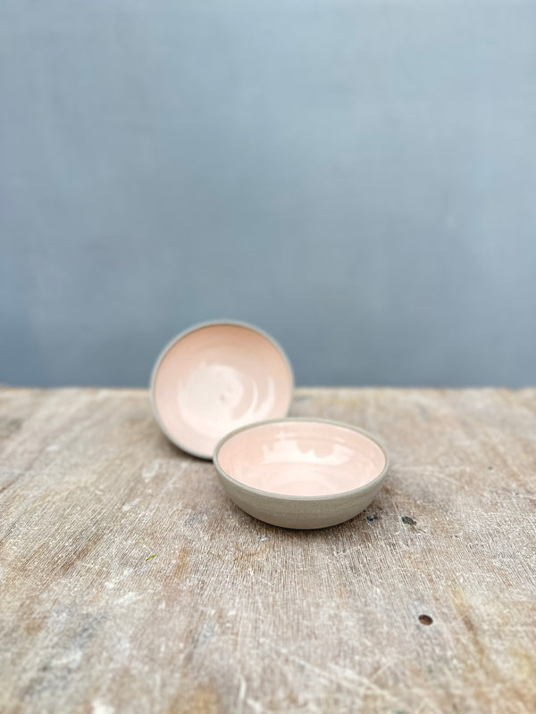 Stone & Color Hand-Thrown Grey Stoneware Bowl in Pastel Pink