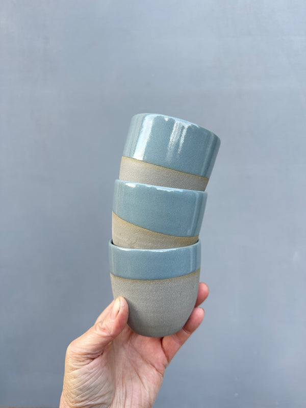 Stone & Color // Grey + Vintage Green // Cafe cups no handles.