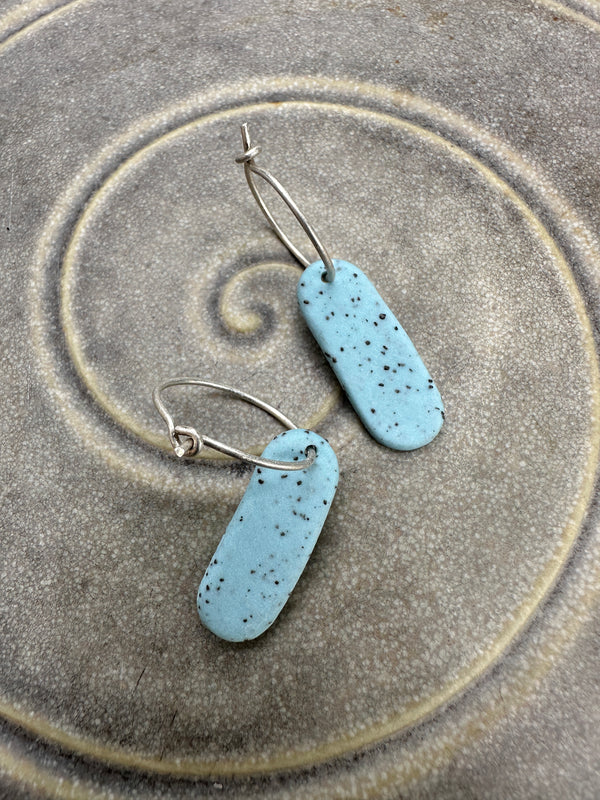 Freckled Porcelain earrings // Small pill shapes in Light blue // tiny hoops