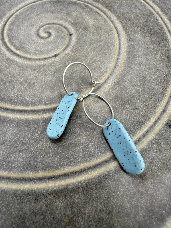 Freckled Porcelain earrings // Small pill shapes in Light blue // tiny hoops