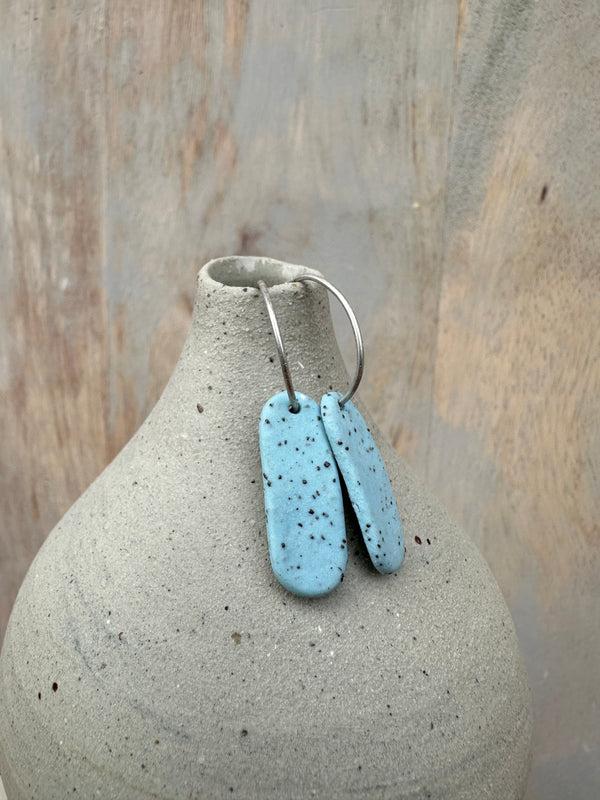 Freckled Porcelain earrings // Small pill shapes in Light blue // tiny hoops