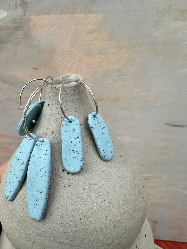 Freckled Porcelain earrings // Small pill shapes in Light blue // tiny hoops