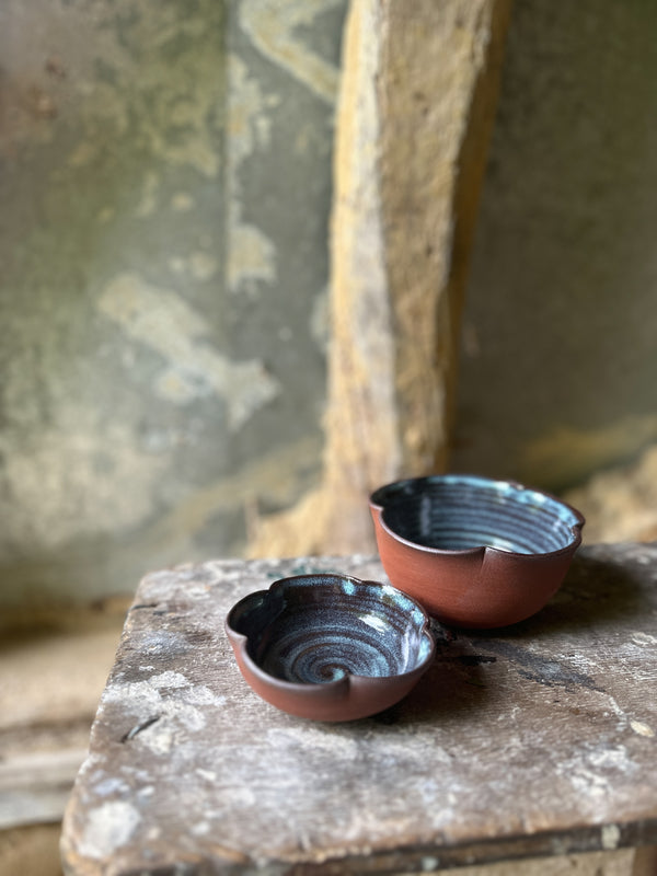 Handmade Deep Red Clay Bowl set of 2 with Petal Rim – Inspired by Japanese Blossoms