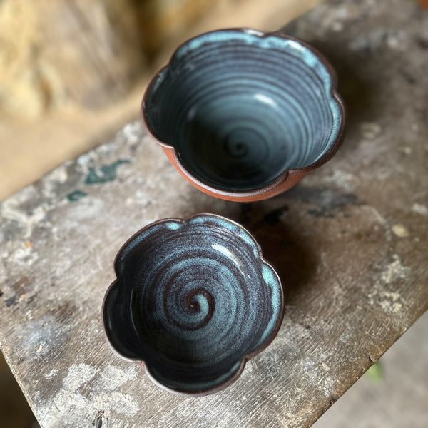 Handmade Deep Red Clay Bowl set of 2 with Petal Rim – Inspired by Japanese Blossoms