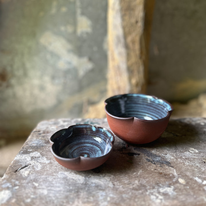 Handmade Deep Red Clay Bowl set of 2 with Petal Rim – Inspired by Japanese Blossoms