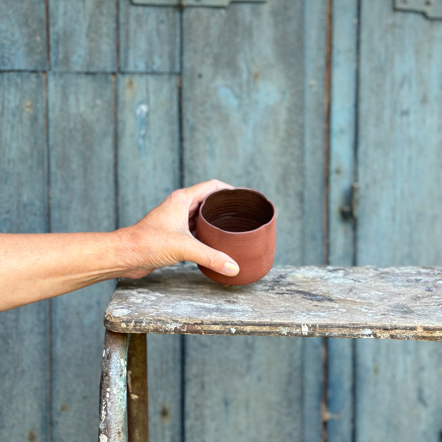 Handcrafted Japanese inspired Blossom Clay Cup  - in Red Earth