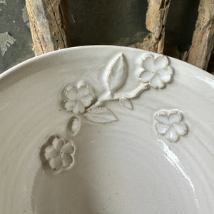 Handmade Gloss White Glazed Bowl with Cherry Blossom Sprigs