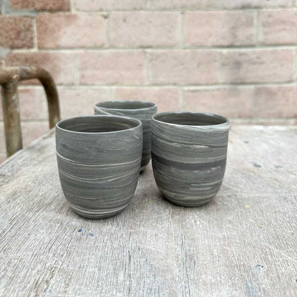 250ml. Cafe Lungo cups in Slate + White Marble  - no handles.