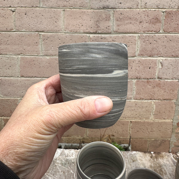 250ml. Cafe Lungo cups in Slate + White Marble  - no handles.