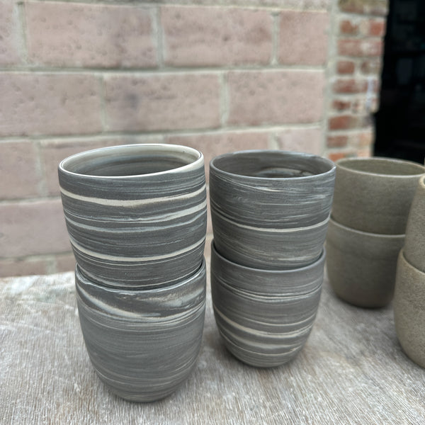 250ml. Cafe Lungo cups in Slate + White Marble  - no handles.