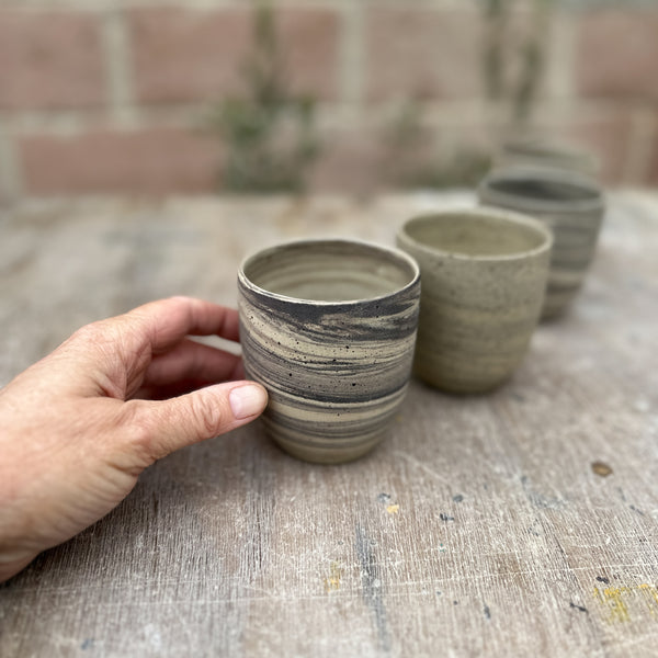 250ml. Cafe Lungo cups in Mixed reclaimed stoneware clay - Marble pattern B - no handles. (kopie)