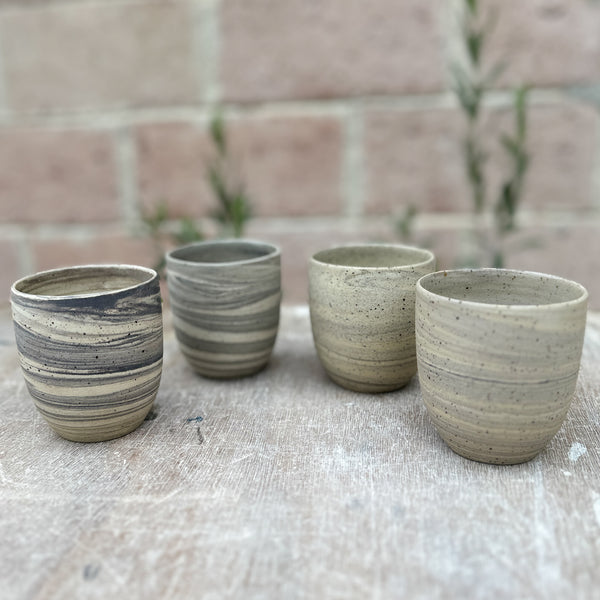 250ml. Cafe Lungo cups in Mixed reclaimed stoneware clay - Marble pattern B - no handles. (kopie)