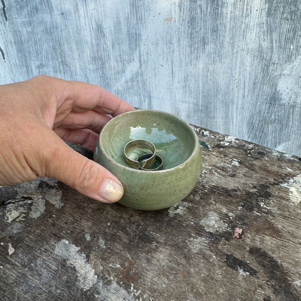 Ceramic jewelry dish - Lunar Voids - Hollow Ceramics in Lively green glaze