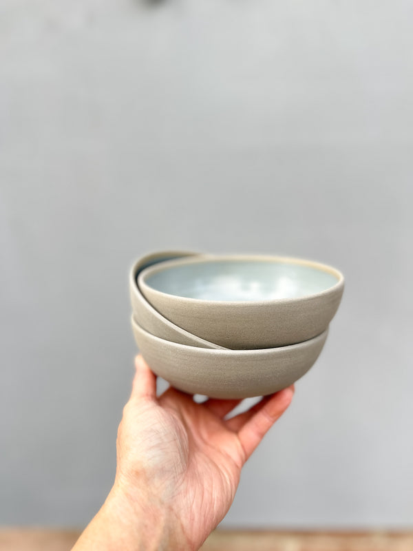 grey green ceramic low bowls