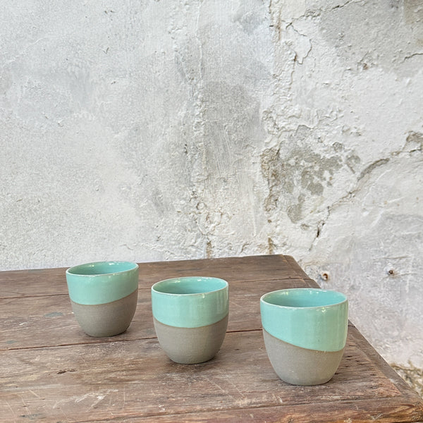 Stone & Color | Grey + Ice green - Cafe cups no handles.