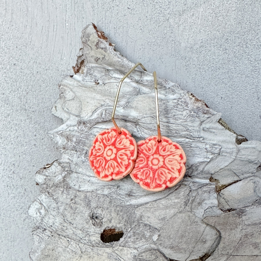 Parisain earrings // hexagon 14k plated  hoops in nude and red