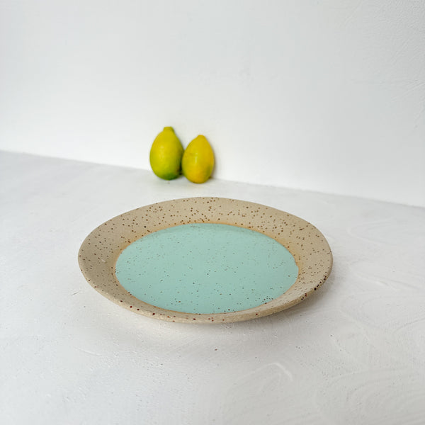 Yellow + Spot // small plate naked rim [ 6 1/4"] // Ice green