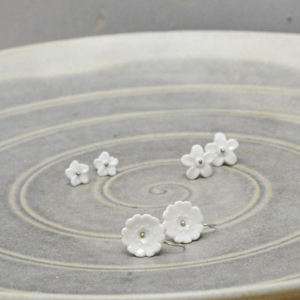 Earring - Pure Porcelain - Fleur Du Joly on small earwires.