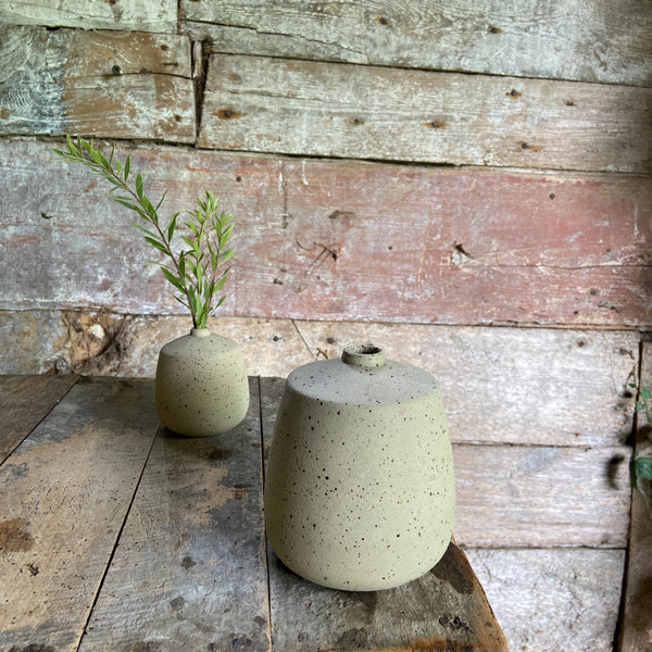 Medium vase with sharp shoulders and sweet little neck - Caramel speckled.