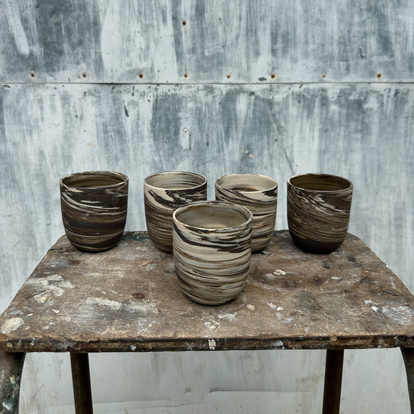 Cafe Lungo cups no handles // Fine Marble // Off white + Slate