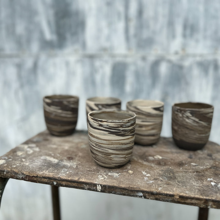 Cafe Lungo cups no handles // Fine Marble // Off white + Slate