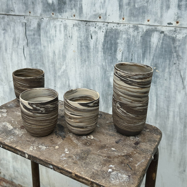 Cafe Lungo cups no handles // Fine Marble // Off white + Slate