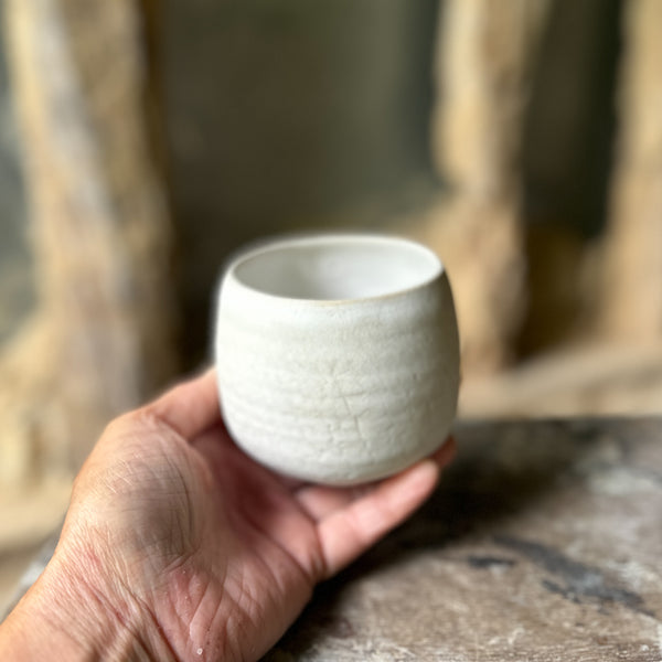 Handmade cup - Matt white glaze over texture