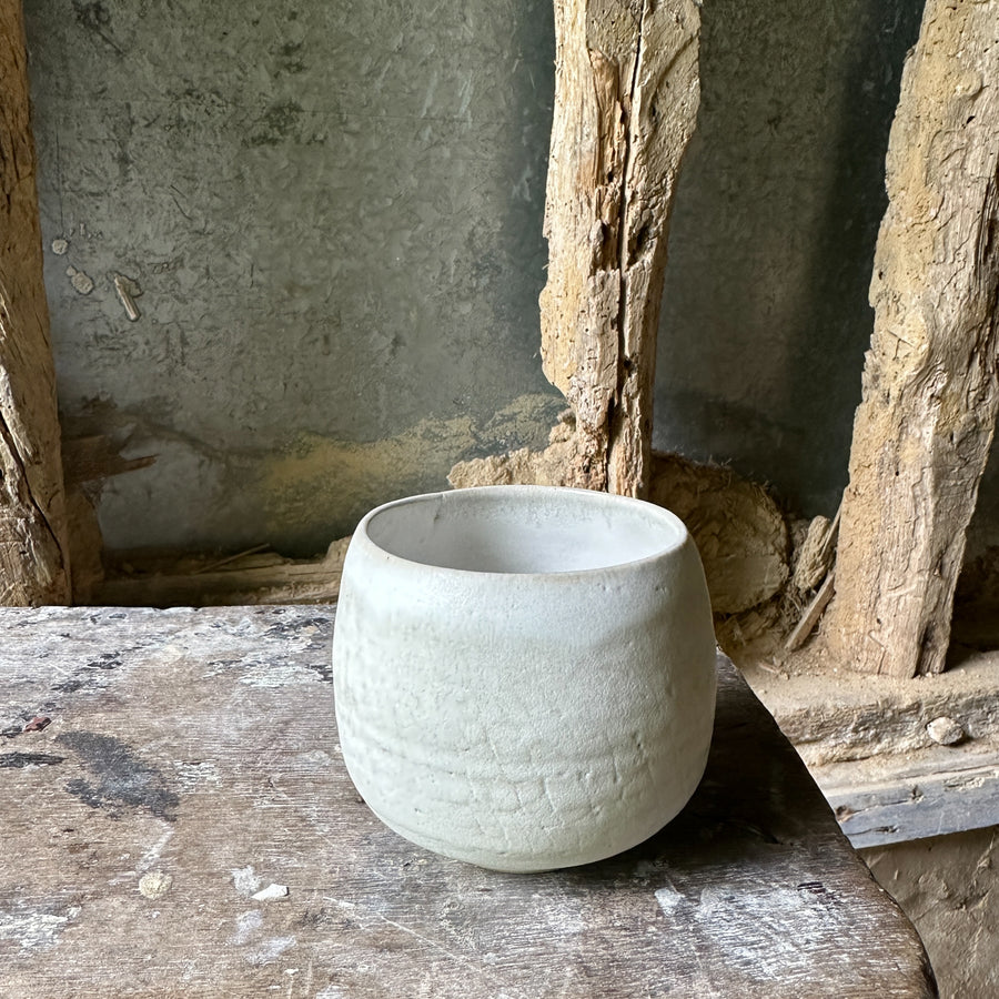 Handmade cup - Matt white glaze over texture