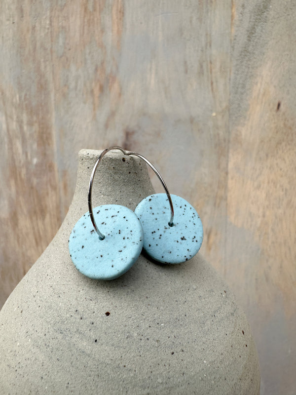 Porcelain earrings // Freckled medium discs in Light blue // medium hoops