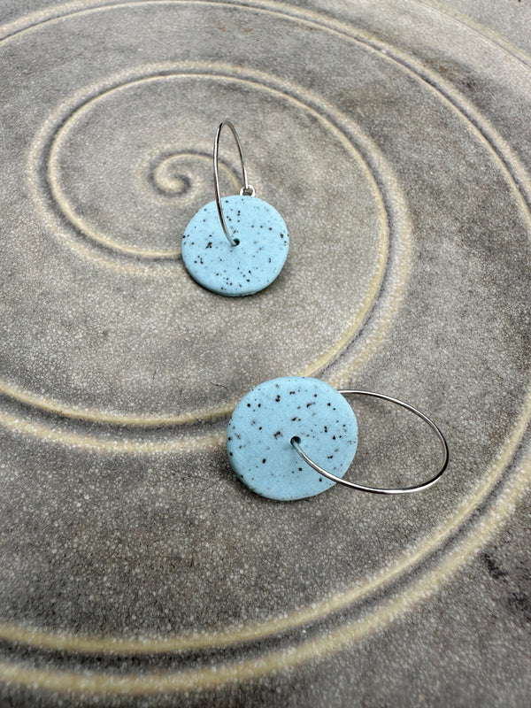 Porcelain earrings // Freckled medium discs in Light blue // medium hoops